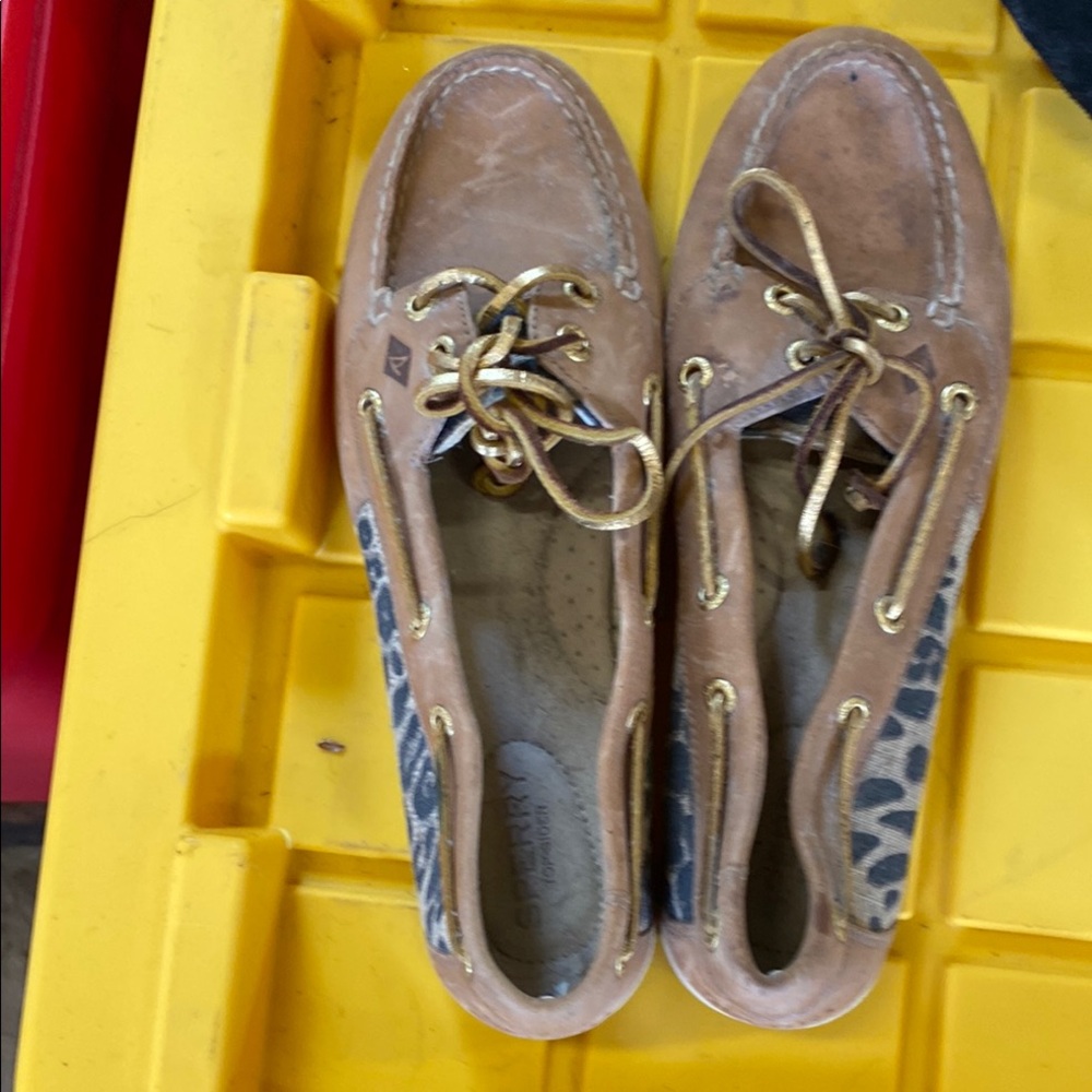 Sperry Brown Boat Shoes with Leopard Print